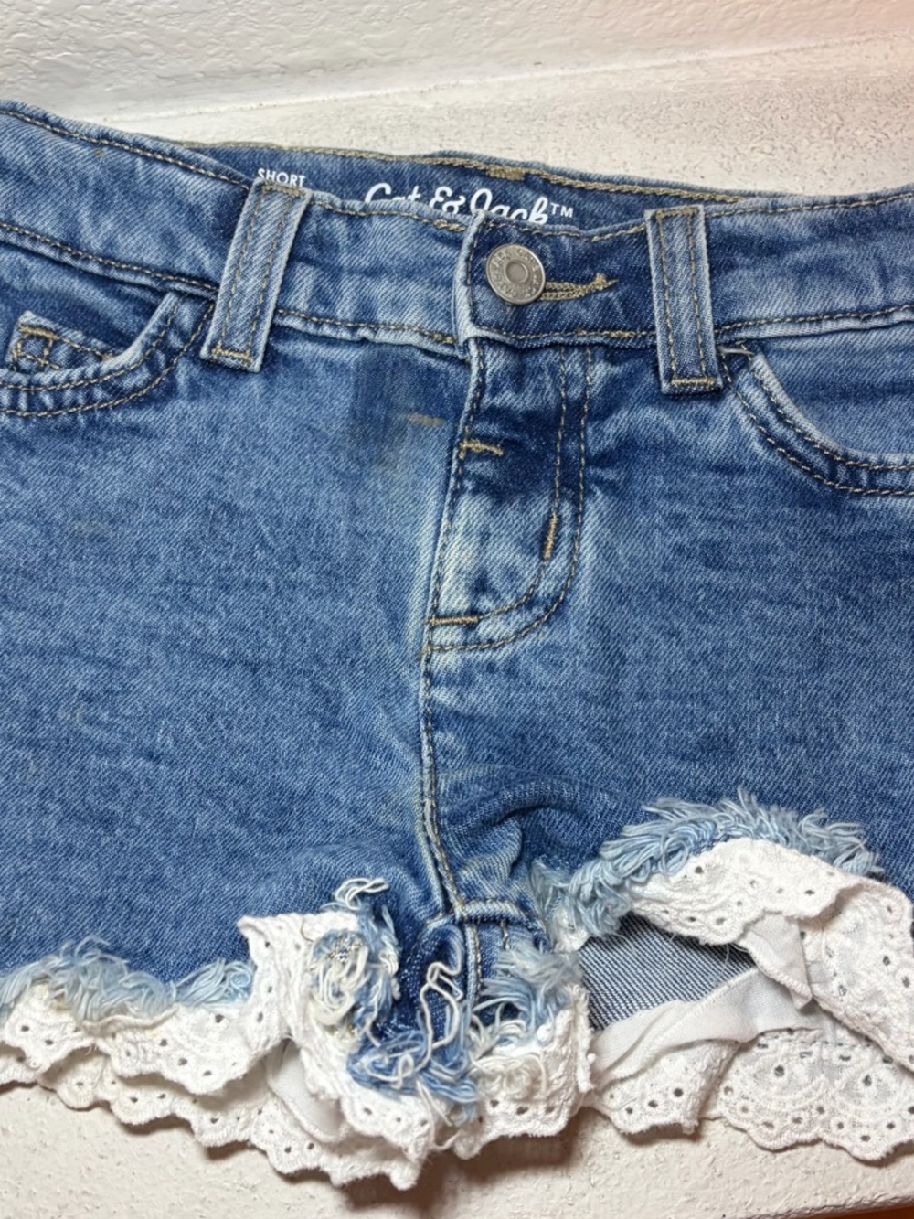 Cat & Jack Light Blue Denim Shorts with White Eyelet Trim